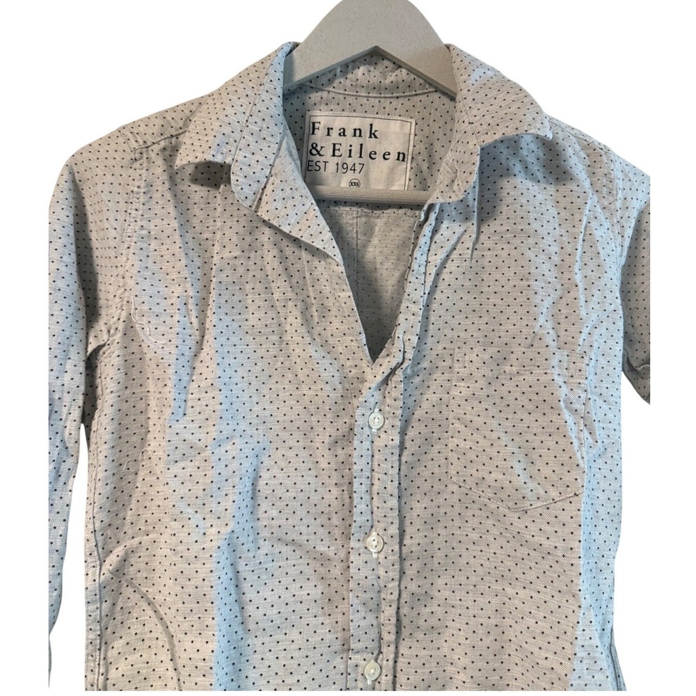 NEW Frank & Eileen Barry Grey Polka Dot Button Up Shirt 100% Cotton XXS - Picture 2 of 7